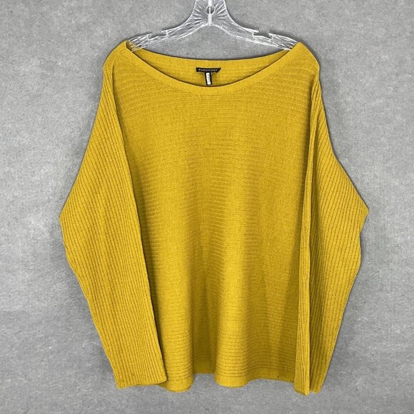 Eileen Fisher Sweater Women XL Mustard Yellow 100%‎ Wool Pullover Knit Classic - Picture 1 of 13